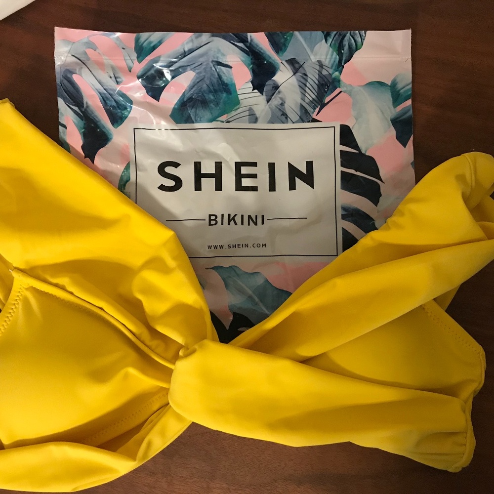 Shein Yellow retro bikini top, small